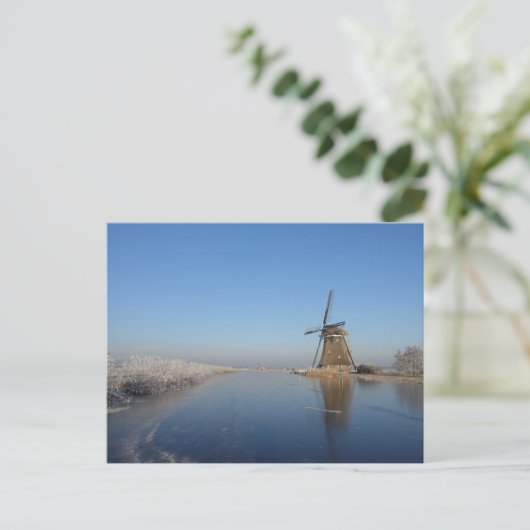 Winterlandschap met windmolen en ijs briefkaart (Staand voorkant)