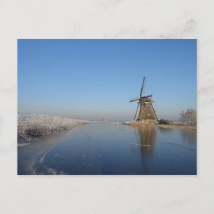 Winterlandschap met windmolen en ijs briefkaart