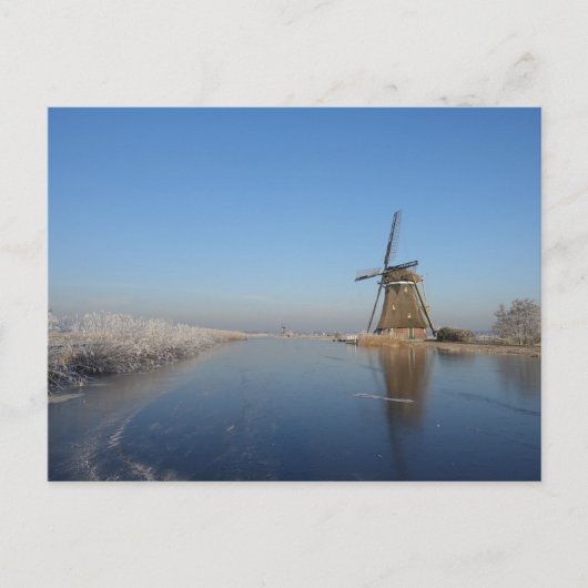 Winterlandschap met windmolen en ijs briefkaart (Voorkant)