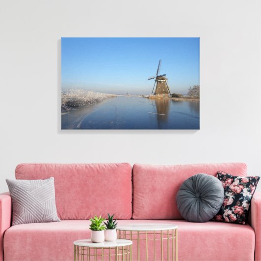 Winterlandschap met windmolen en ijs canvas afdruk (Insitu (Woonkamer))
