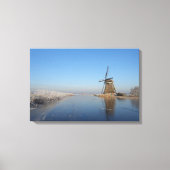Winterlandschap met windmolen en ijs canvas afdruk (Voorkant)