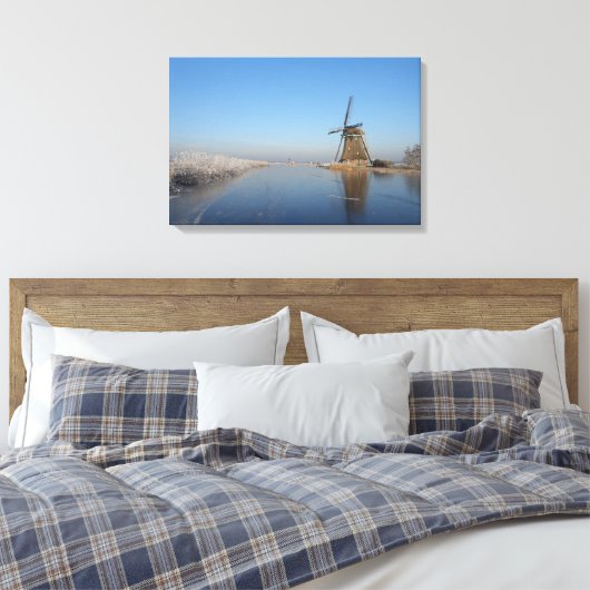 Winterlandschap met windmolen en ijs canvas afdruk (Insitu (Slaapkamer))