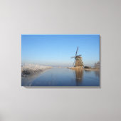 Winterlandschap met windmolen en ijs canvas afdruk (Voorkant)