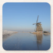 Winterlandschap met windmolen en ijs kartonnen onderzetters (Voorkant)