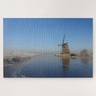 Winterlandschap met windmolen en ijs legpuzzel