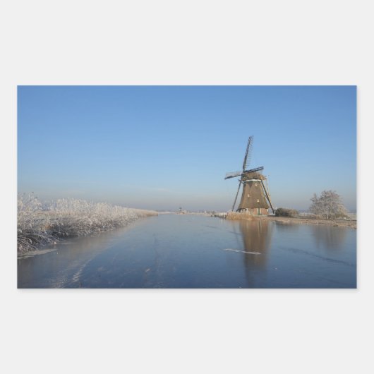 Winterlandschap met windmolen en ijs rechthoekige sticker (Voorkant)