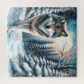 Winterlandschap met wolf legpuzzel (Horizontaal)