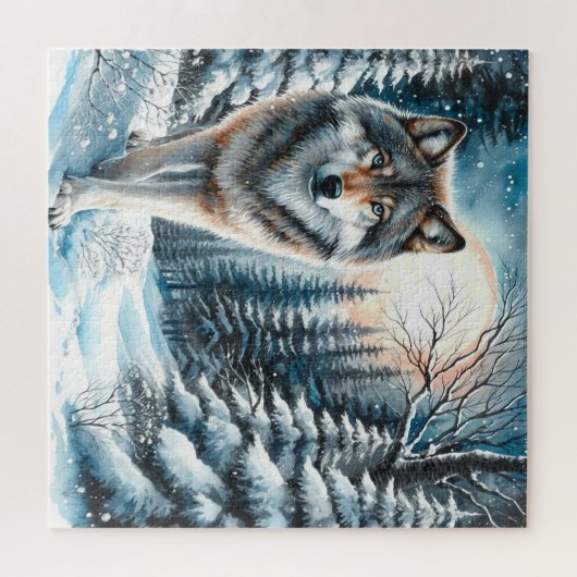 Winterlandschap met wolf legpuzzel (Horizontaal)