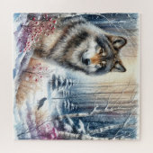 Winterlandschap met wolf legpuzzel (Horizontaal)