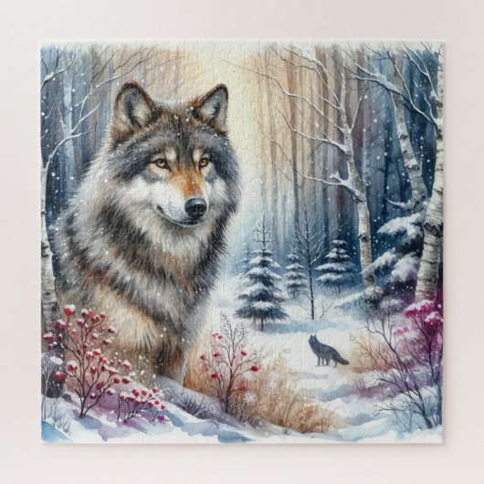 Winterlandschap met wolf legpuzzel (Verticaal)