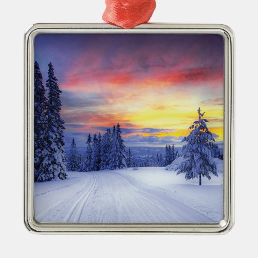Winterlandschap Metalen Ornament (Voorkant)