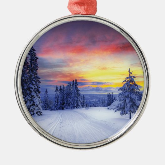 Winterlandschap Metalen Ornament (Voorkant)