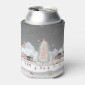 Winterlandschap: nachtelijke dorpsviering. blikjeskoeler (Blikje Voorkant)