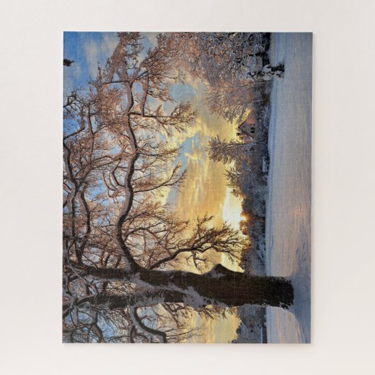 Winterlandschap op het platteland op Sunset Legpuzzel (Verticaal)