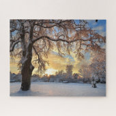 Winterlandschap op het platteland op Sunset Legpuzzel (Horizontaal)
