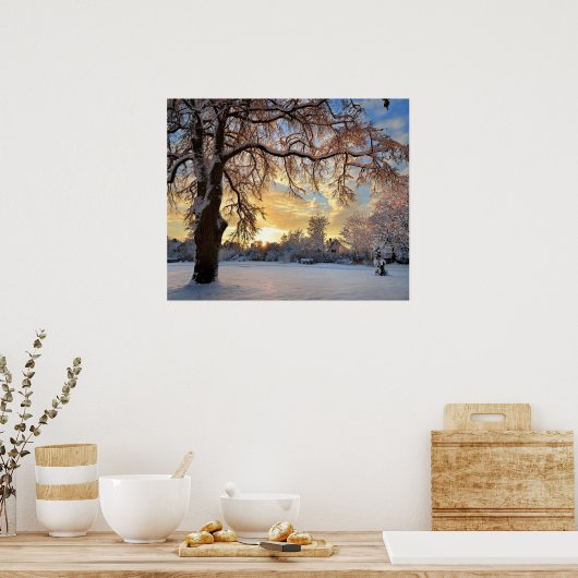 Winterlandschap op het platteland op Sunset Poster (Keuken)