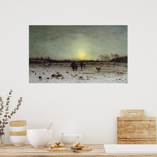 Winterlandschap op zonsondergang poster (Keuken)