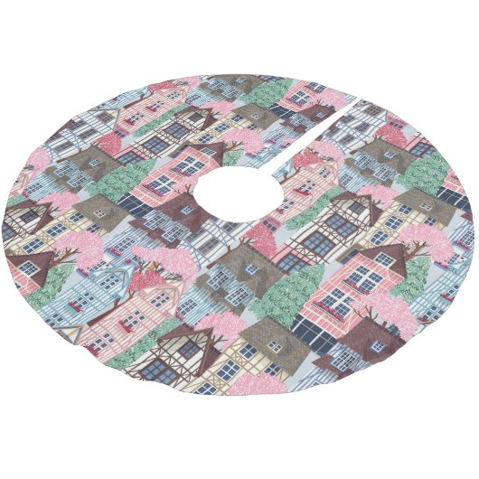 Winterlandschap Polyester Tree Skirt Kerstboom Rok (Gekanteld)