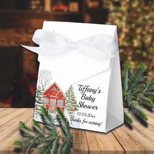 Winterlandschap Red House Baby shower Bedankdoosjes