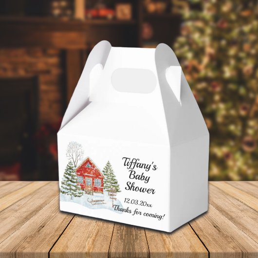 Winterlandschap Red House Baby shower Bedankdoosjes