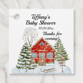 Winterlandschap Red House Baby shower Bedankjes Labels
