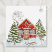 Winterlandschap Red House Baby shower Bedankjes Labels (Achterkant)