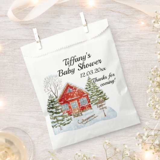 Winterlandschap Red House Baby shower Bedankzakje (Geknipt)