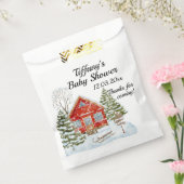 Winterlandschap Red House Baby shower Bedankzakje (Gezegeld)