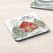 Winterlandschap Red House Baby shower Bier Onderzetter (Linkerzijde)