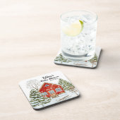 Winterlandschap Red House Baby shower Bier Onderzetter (Rechterzijde)