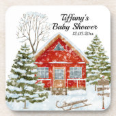 Winterlandschap Red House Baby shower Bier Onderzetter (Voorkant)