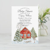 Winterlandschap Red House Baby shower Kaart (Staand voorkant)