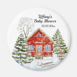 Winterlandschap Red House Baby shower Magneet