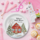 Winterlandschap Red House Baby shower Papieren Bordje (Feest)
