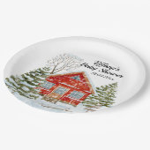 Winterlandschap Red House Baby shower Papieren Bordje (Gekanteld)