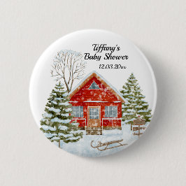 Winterlandschap Red House Baby shower Ronde Button 5,7 Cm