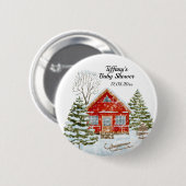 Winterlandschap Red House Baby shower Ronde Button 5,7 Cm (Voorkant /achterkant)