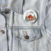 Winterlandschap Red House Baby shower Ronde Button 5,7 Cm (In situ)