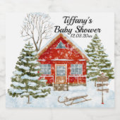 Winterlandschap Red House Baby shower Sparkling Wijnetiket (Enkel label)
