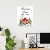 Winterlandschap Red House Baby shower Welkom Poster (Thuiskantoor)