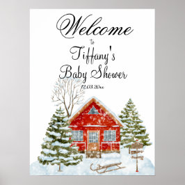 Winterlandschap Red House Baby shower Welkom Poster
