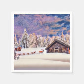 Winterlandschap Rendieren en blokhut Waterverf Servet (Voorkant)