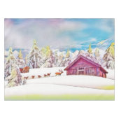 Winterlandschap Rendieren en blokhut Waterverf Tafelkleed (Voorkant (Horizontaal))