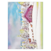 Winterlandschap Rendieren en blokhut Waterverf Tafelkleed (Voorkant)