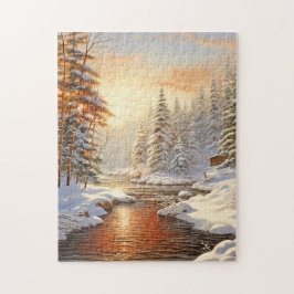 Winterlandschap Rivier Pijnbomen Legpuzzel