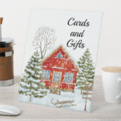 Winterlandschap Rode Huis Kaarten en geschenken Reclamebord Met Voetstuk (Insitu)