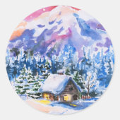 Winterlandschap Ronde Sticker (Voorkant)