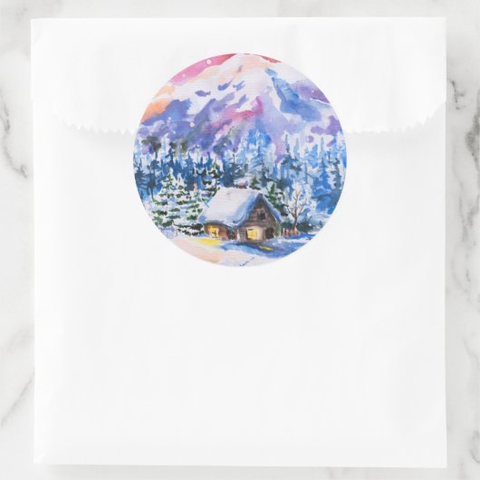 Winterlandschap Ronde Sticker (Tas)