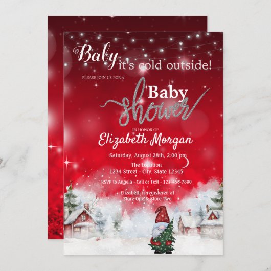 Winterlandschap Schattige Gnome rood Kaart (Voorkant / Achterkant)