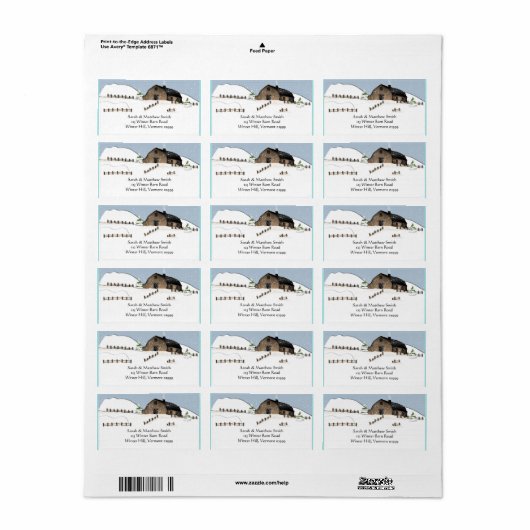 Winterlandschap Schuur Adresetiketten Etiket (Full Sheet)
